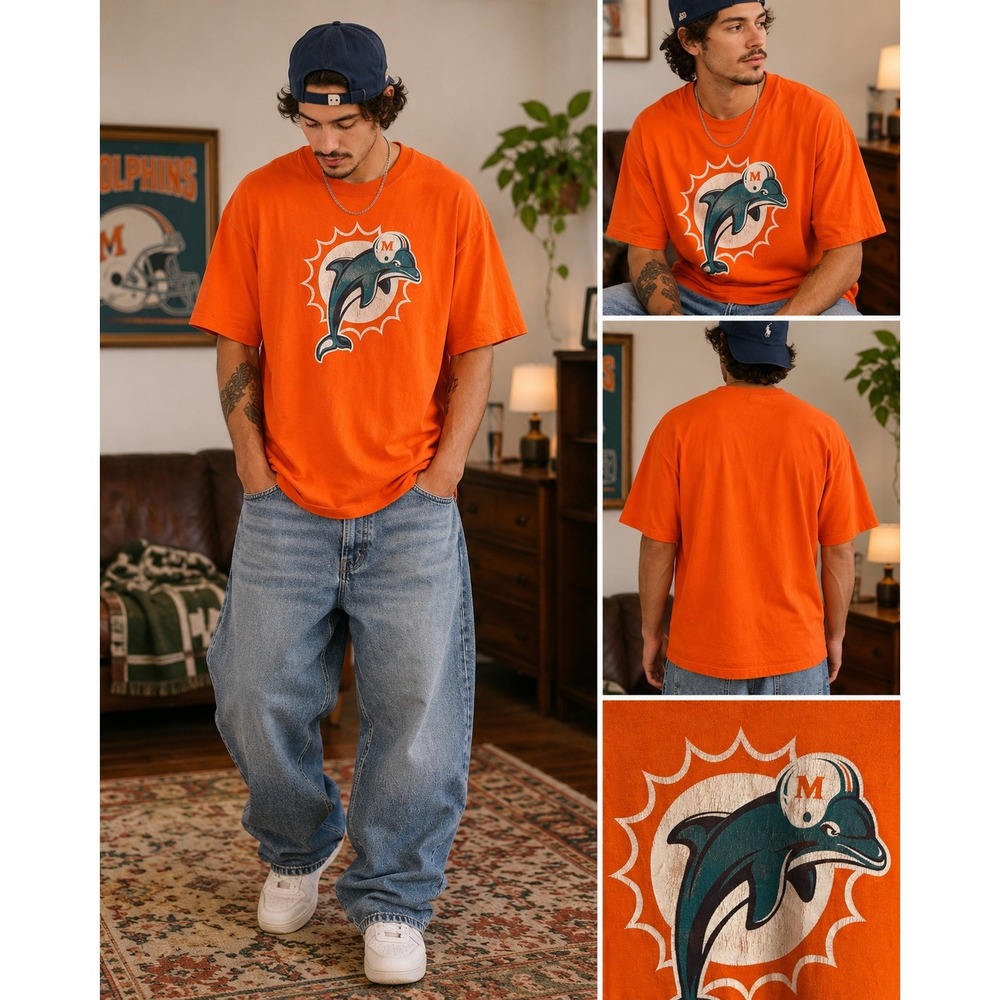 Reebok Miami Dolphins T-Shirt Men's Black NFL Football Graphic Logo Tee